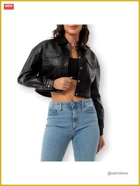 Faux Leather Cropped Moto Biker Jacket Fashion PU Coat Party